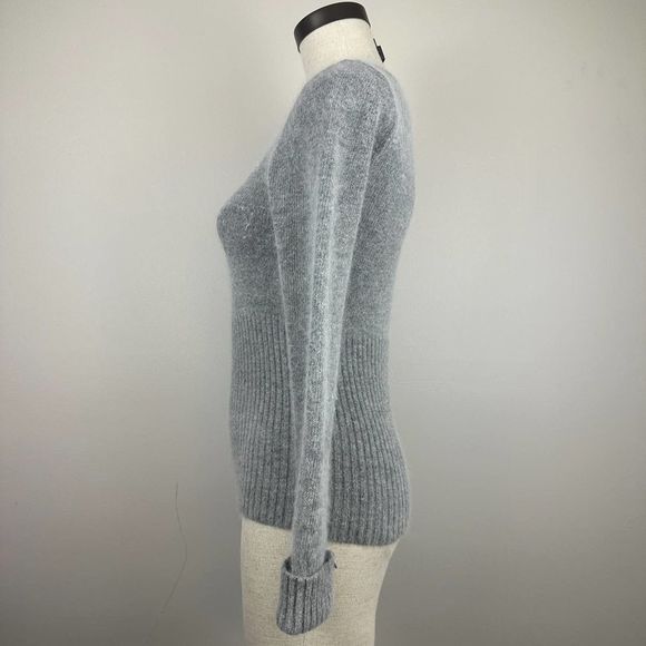 Vtg Gray Angora Lambswool Knit Sweater Size Medium Fitted Rhinestone Vintage 90s - Picture 6 of 10